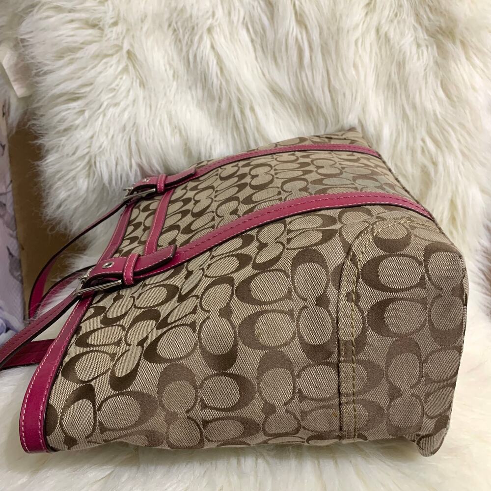 COACH HAMPTON Large Vintage Khaki & Pink Signature Canvas Tote F12647 - Picture 14 of 15